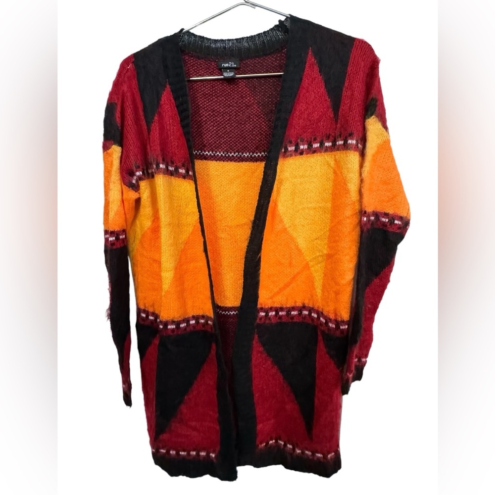 Retro Rue21 Women’s S Boho Open Front Sweater Full Body Funky